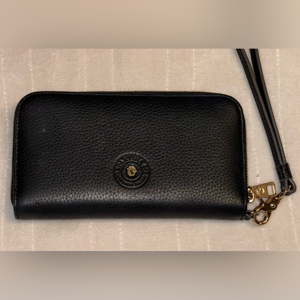 Spartina 449 black leather zip around wristlet.